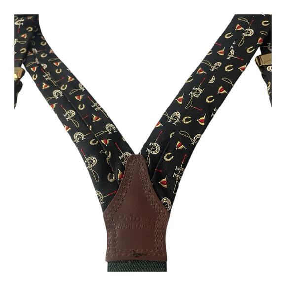 Vintage Polo Ralph Lauren Suspenders Silk Leather Print - Picture 1 of 10